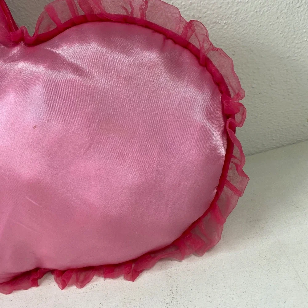 Vintage Y2K Disney Princess Satin Heart Pillow Aurora Cinderella Belle Ruffle